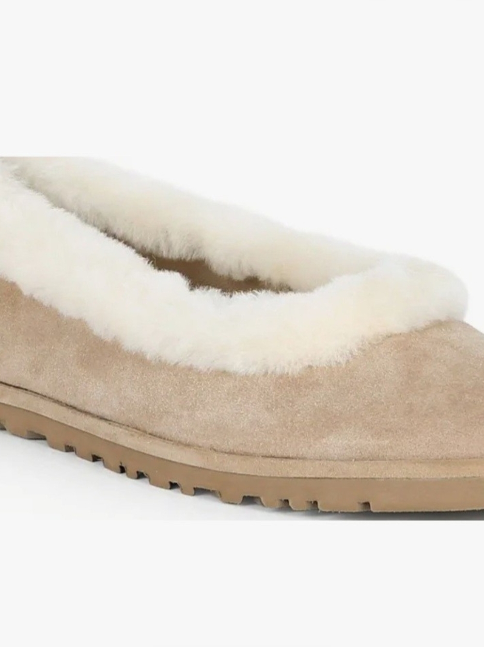 UGG Zora Ballet Flat Suede Shearling Sand Slippers Women's Size 6 NWT Athleisure